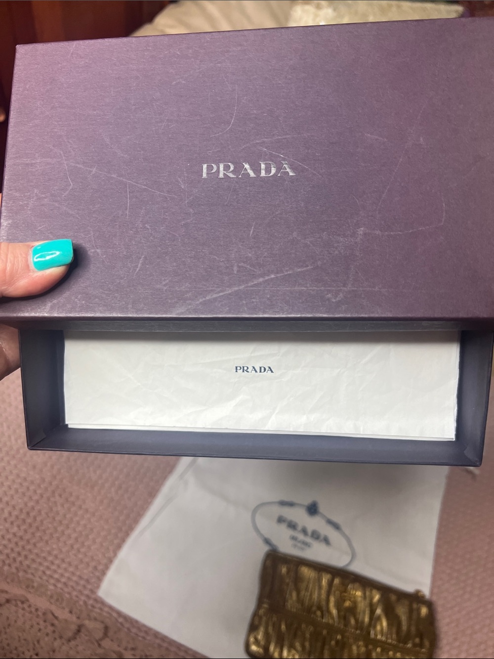 PRADA Metallic Gold Ruched Leather Clutch - Picture 11 of 11